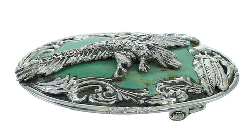 Southwest Genuine Sterling Silver Turquoise Eagle Feather Belt Buckle VX64679